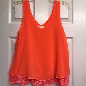 Mine orange sleeveless top with lace trim, NWOT, Sz S